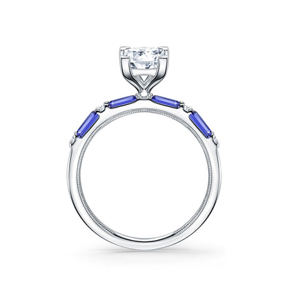 Blue Sapphire Baguette Diamond Engagement Ring