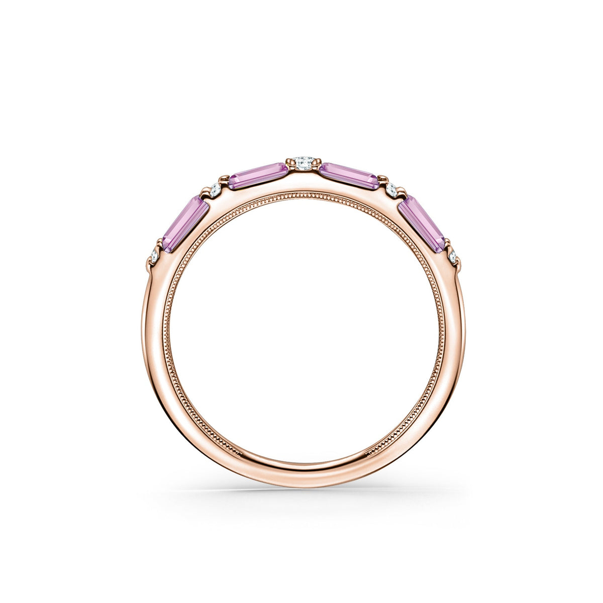 Pink Sapphire Baguette Diamond Wedding Band