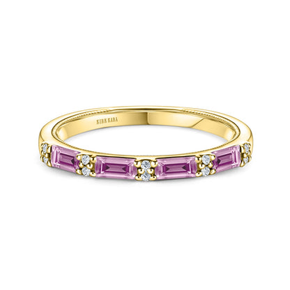 Pink Sapphire Baguette Diamond Wedding Band