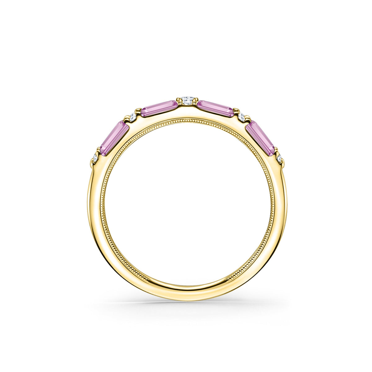 Pink Sapphire Baguette Diamond Wedding Band