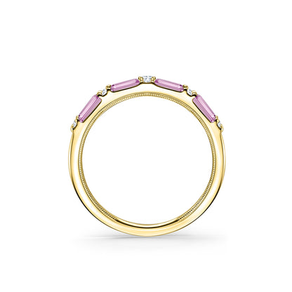 Pink Sapphire Baguette Diamond Wedding Band