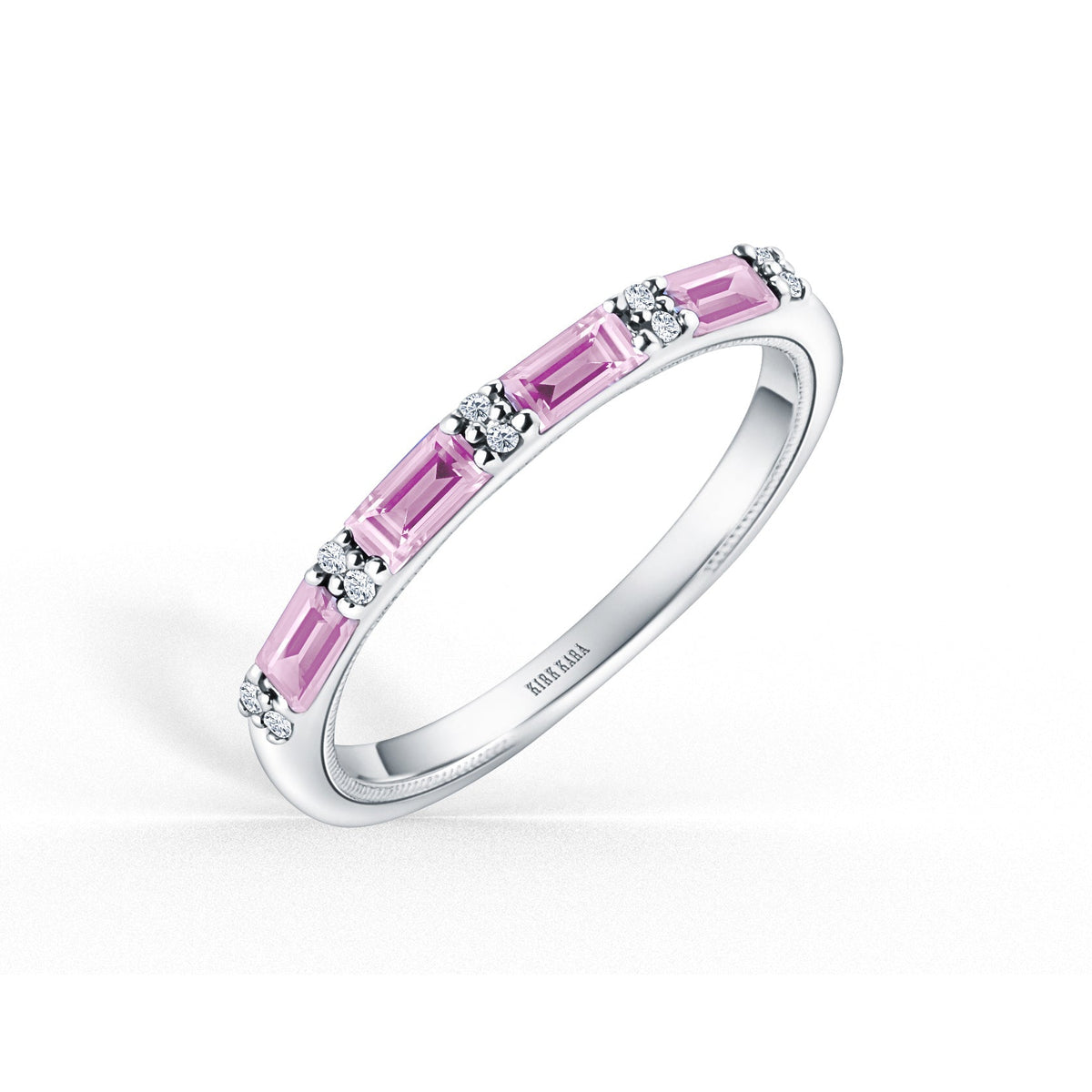 Pink Sapphire Baguette Diamond Wedding Band