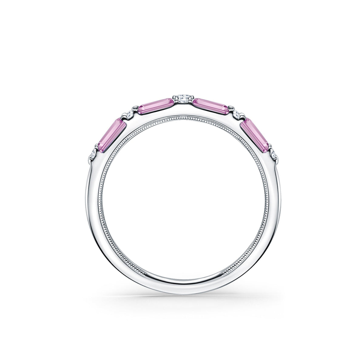 Pink Sapphire Baguette Diamond Wedding Band