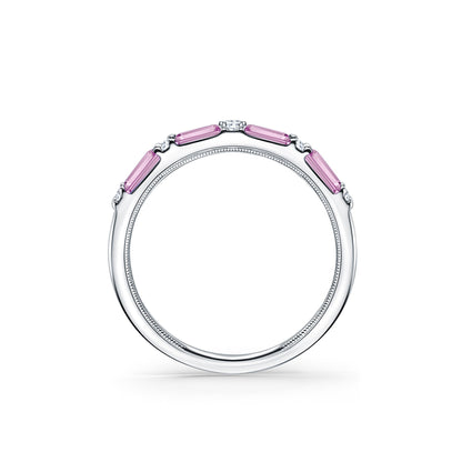 Pink Sapphire Baguette Diamond Wedding Band