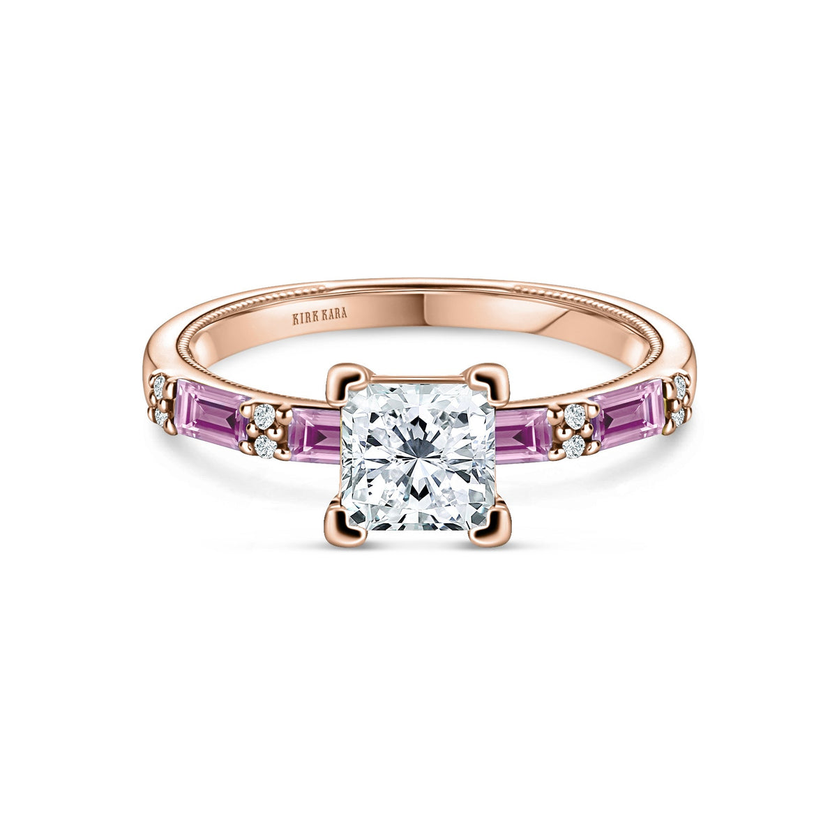 Pink Sapphire Baguette Diamond Engagement Ring