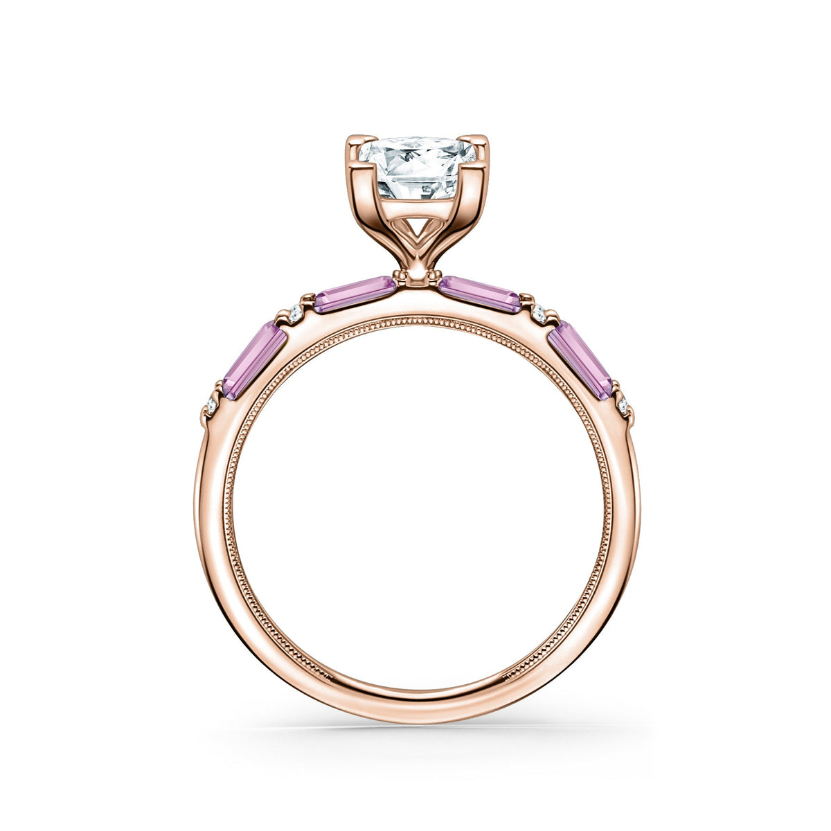Pink Sapphire Baguette Diamond Engagement Ring