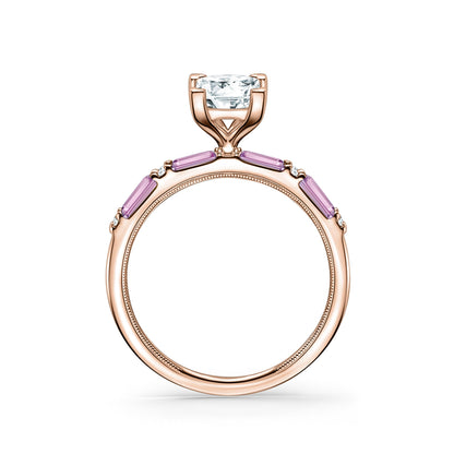 Pink Sapphire Baguette Diamond Engagement Ring