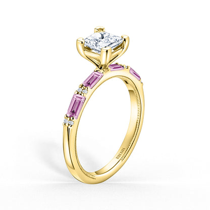 Pink Sapphire Baguette Diamond Engagement Ring