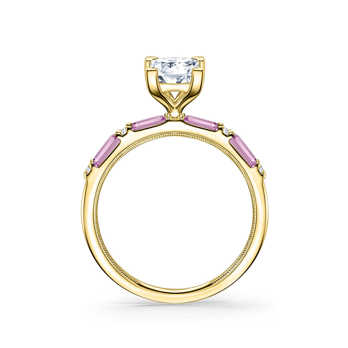Pink Sapphire Baguette Diamond Engagement Ring
