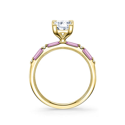 Pink Sapphire Baguette Diamond Engagement Ring