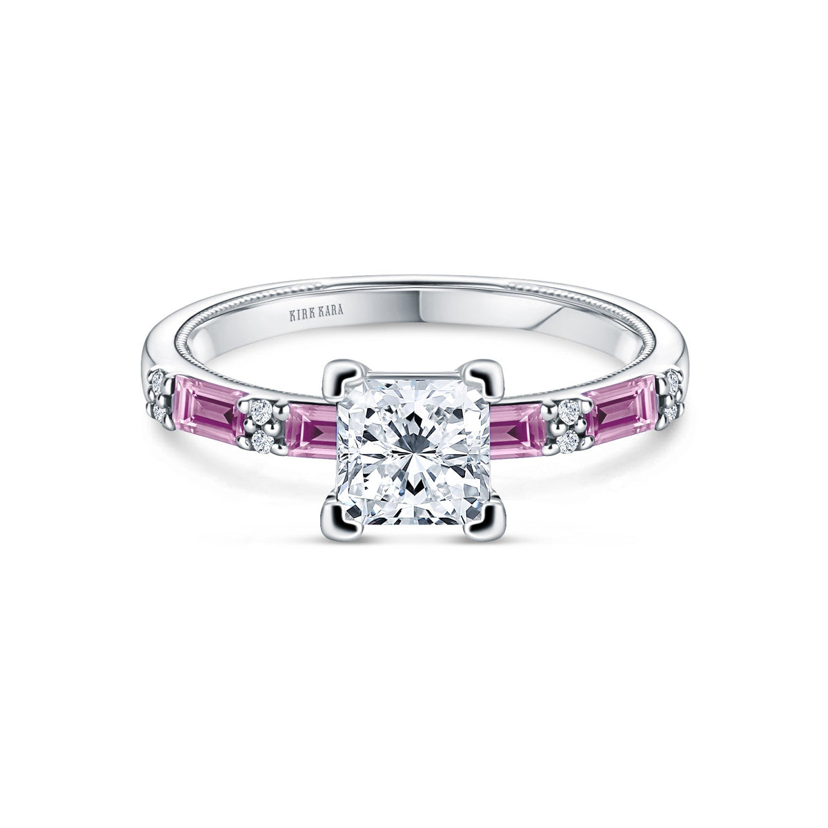 Pink Sapphire Baguette Diamond Engagement Ring