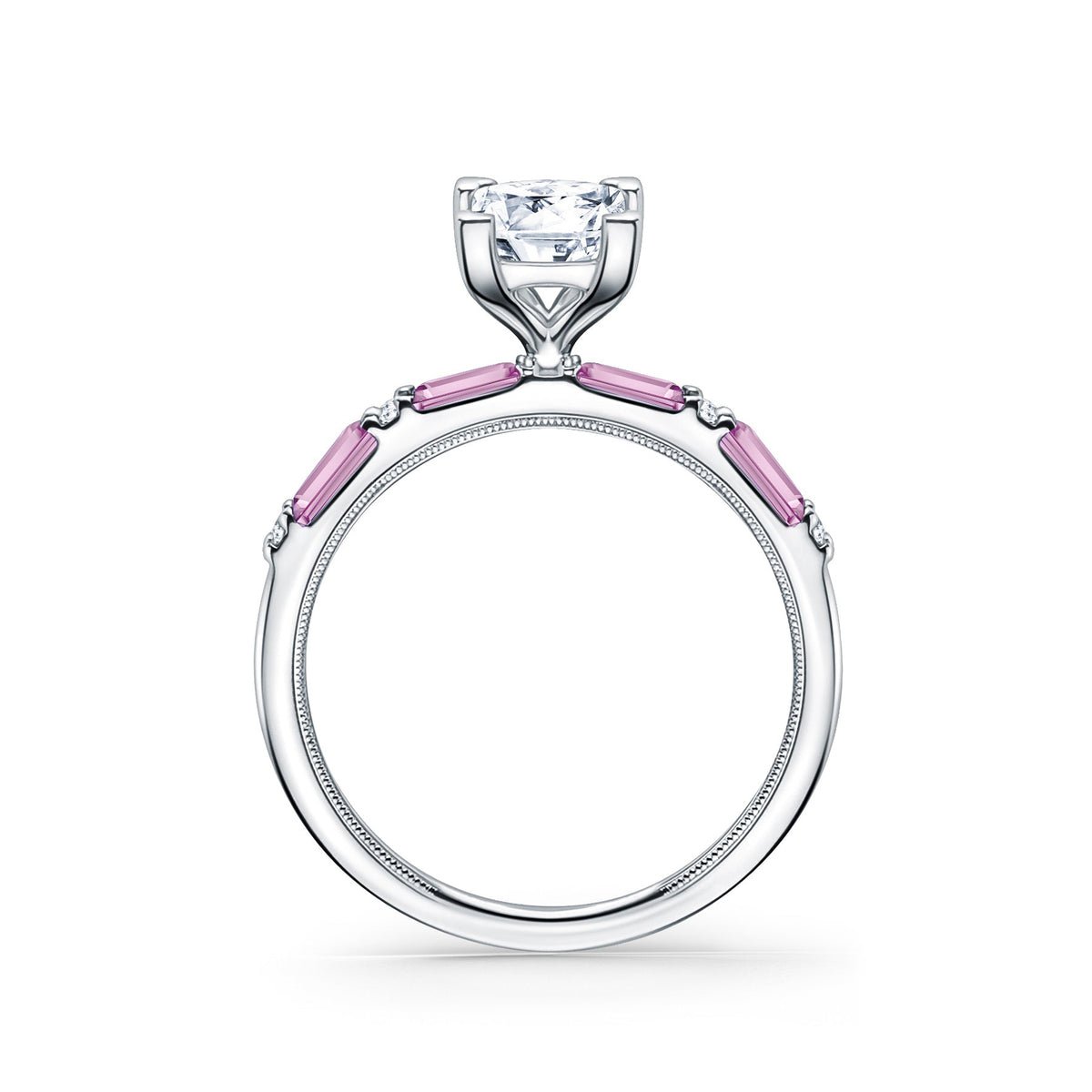 Pink Sapphire Baguette Diamond Engagement Ring