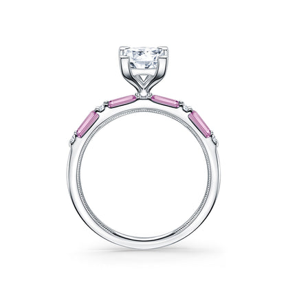 Pink Sapphire Baguette Diamond Engagement Ring