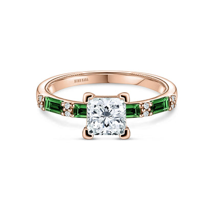 Tsavorite Baguette Diamond Engagement Ring