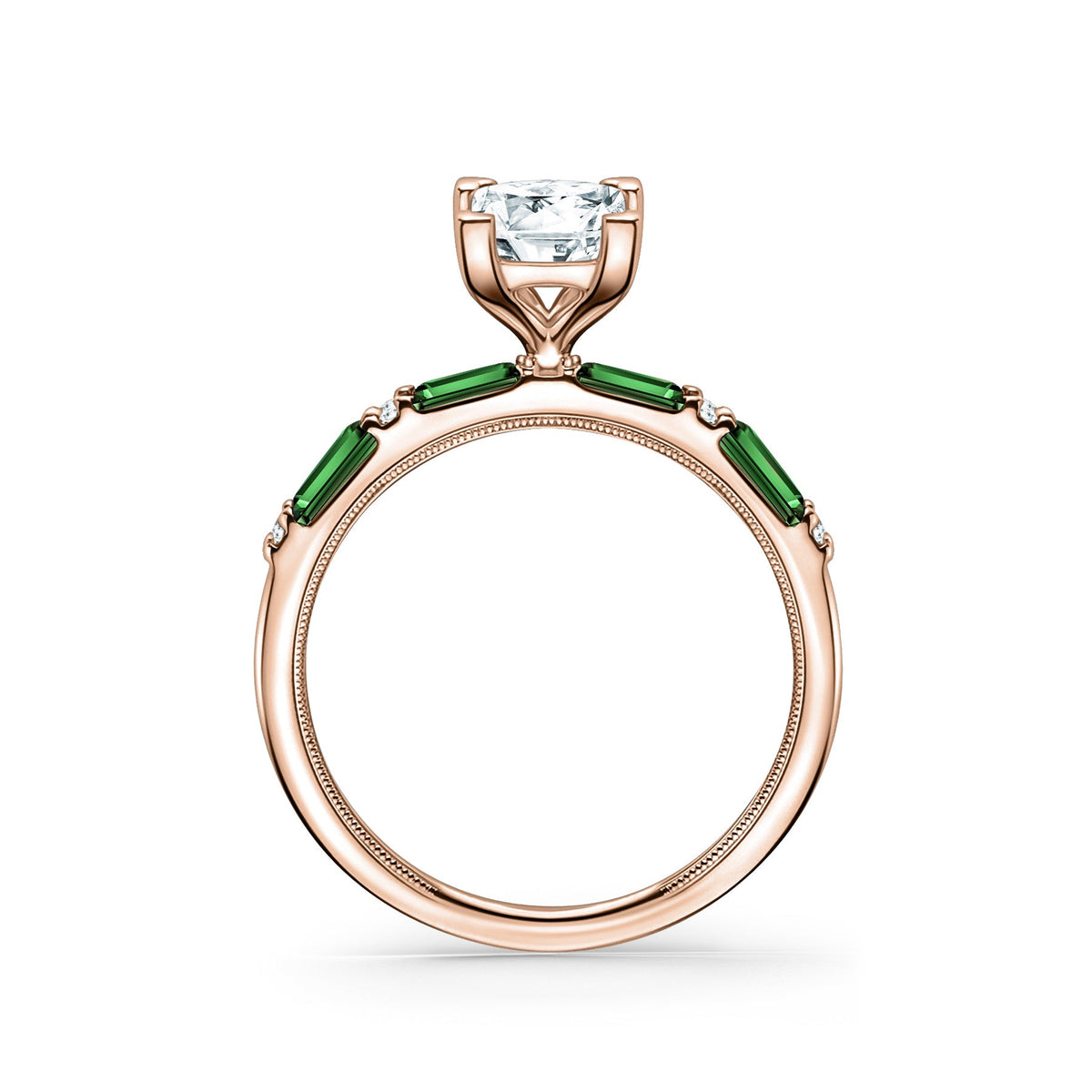 Tsavorite Baguette Diamond Engagement Ring