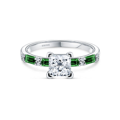 Tsavorite Baguette Diamond Engagement Ring