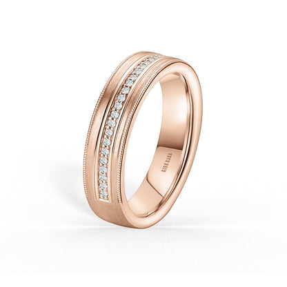 Thin Diamond Pavé Accent Satin Wedding Band, 5mm