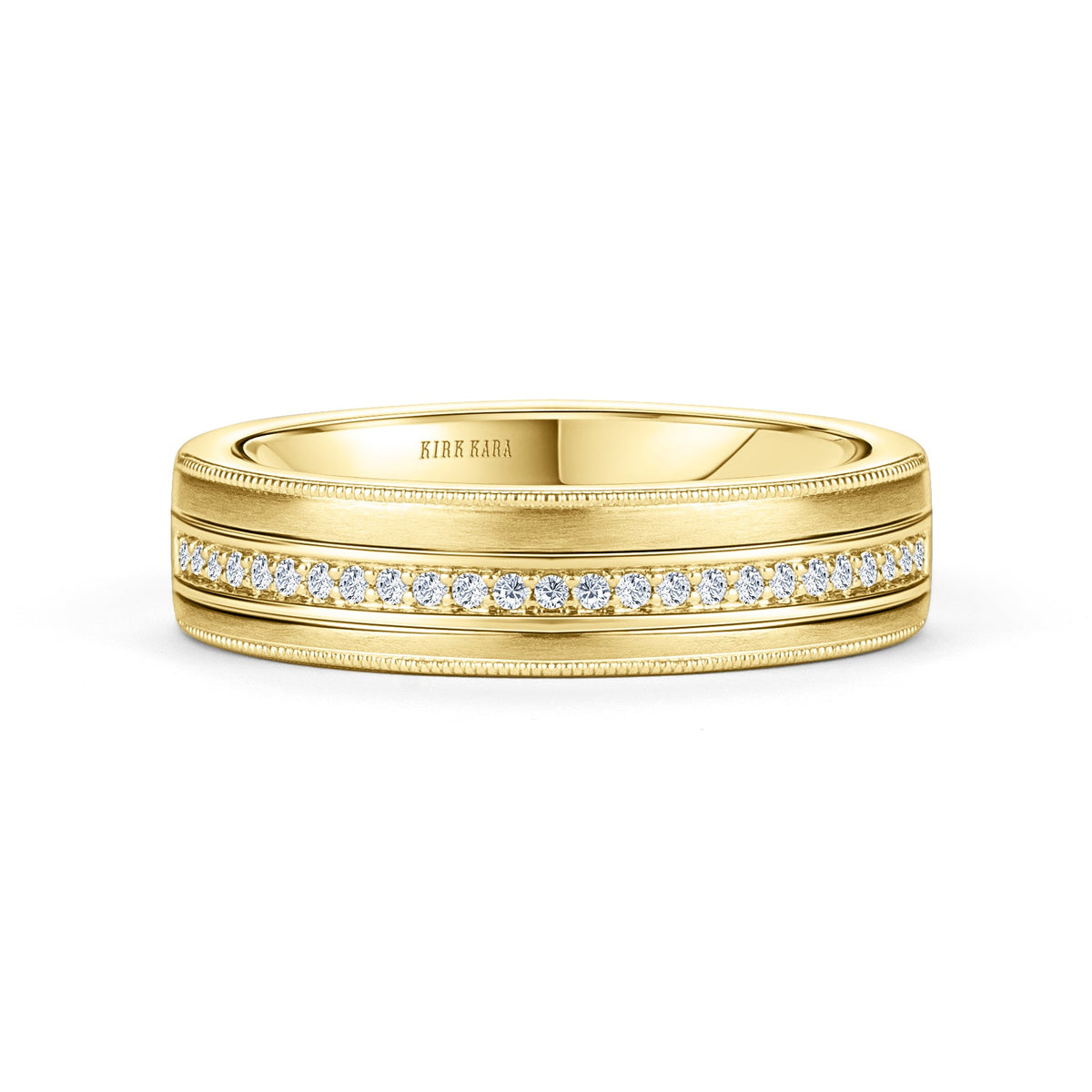 Thin Diamond Pavé Accent Satin Wedding Band, 5mm