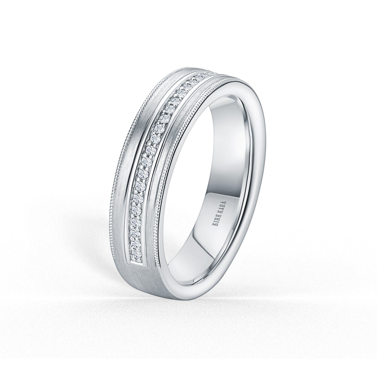 Thin Diamond Pavé Accent Satin Wedding Band, 5mm