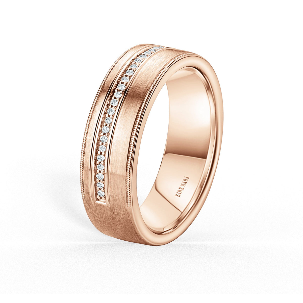 Diamond Pavé Accent Satin Wedding Band, 7mm