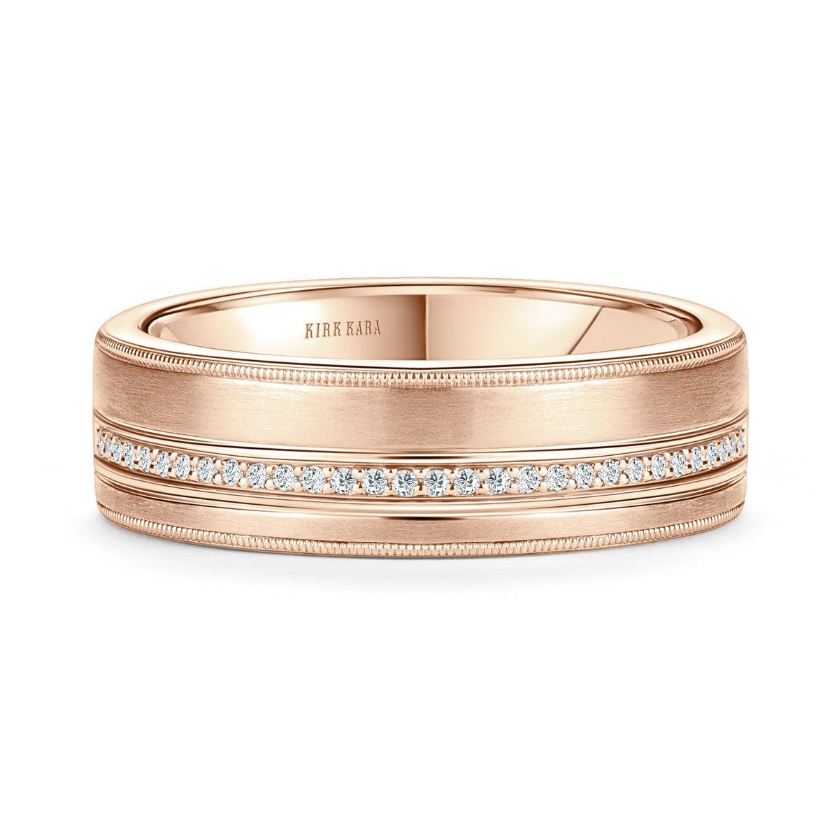 Diamond Pavé Accent Satin Wedding Band, 7mm