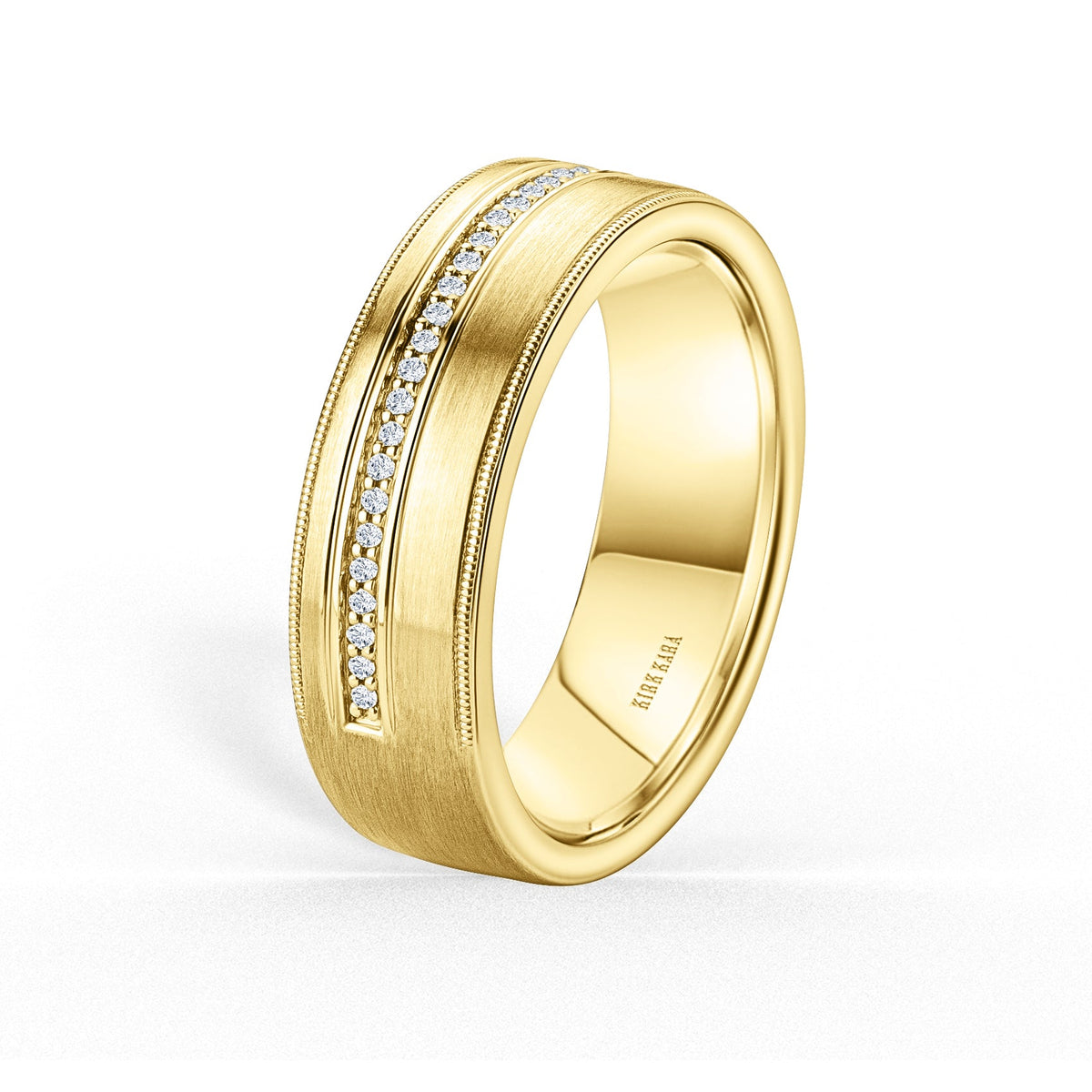 Diamond Pavé Accent Satin Wedding Band, 7mm