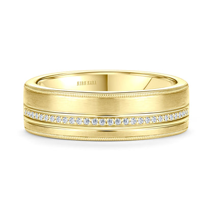 Diamond Pavé Accent Satin Wedding Band, 7mm