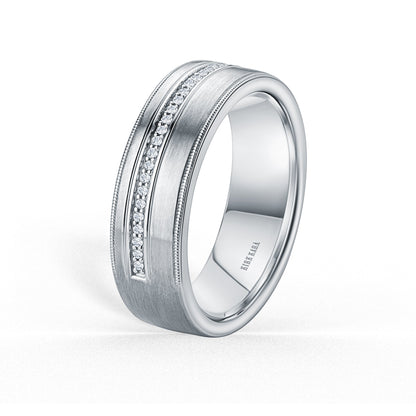 Diamond Pavé Accent Satin Wedding Band, 7mm