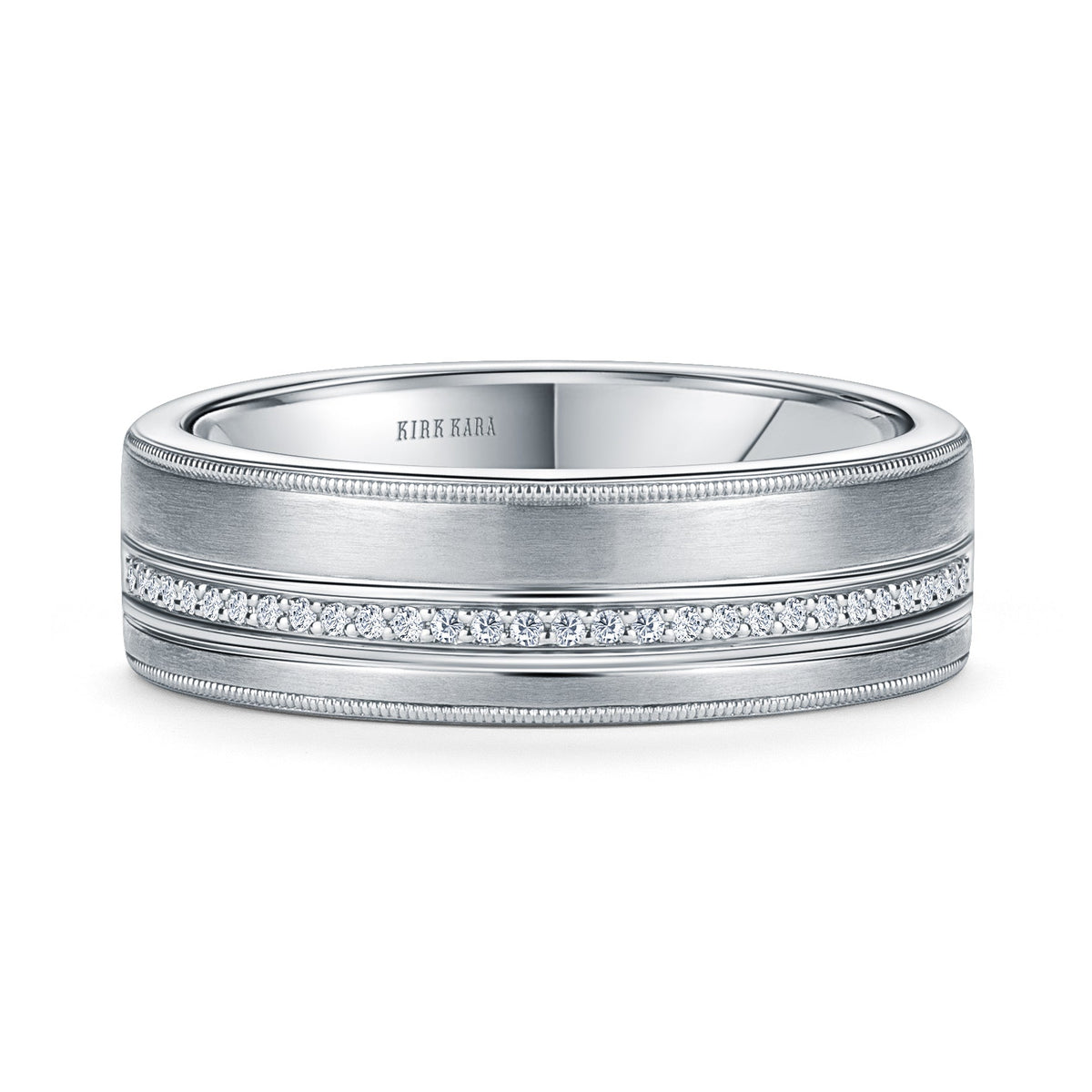 Diamond Pavé Accent Satin Wedding Band, 7mm