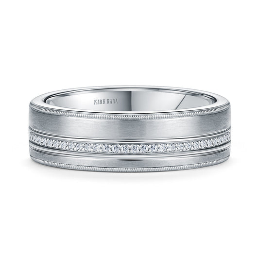 Diamond Pavé Accent Satin Wedding Band, 7mm