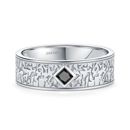 Bezel Black Diamond Nugget Engraved Wedding Band, 7mm