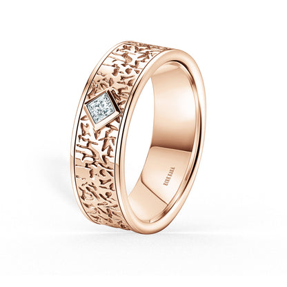 Bezel Diamond Nugget Engraved Wedding Band, 7mm