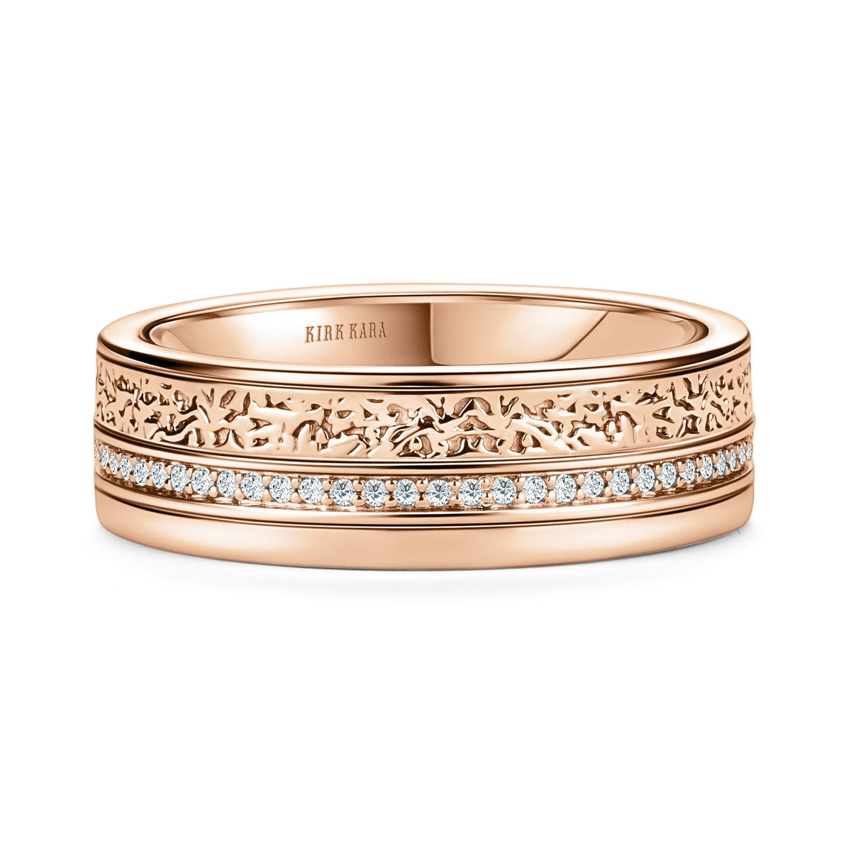 Diamond Nugget Engraved Wedding Band, 7mm