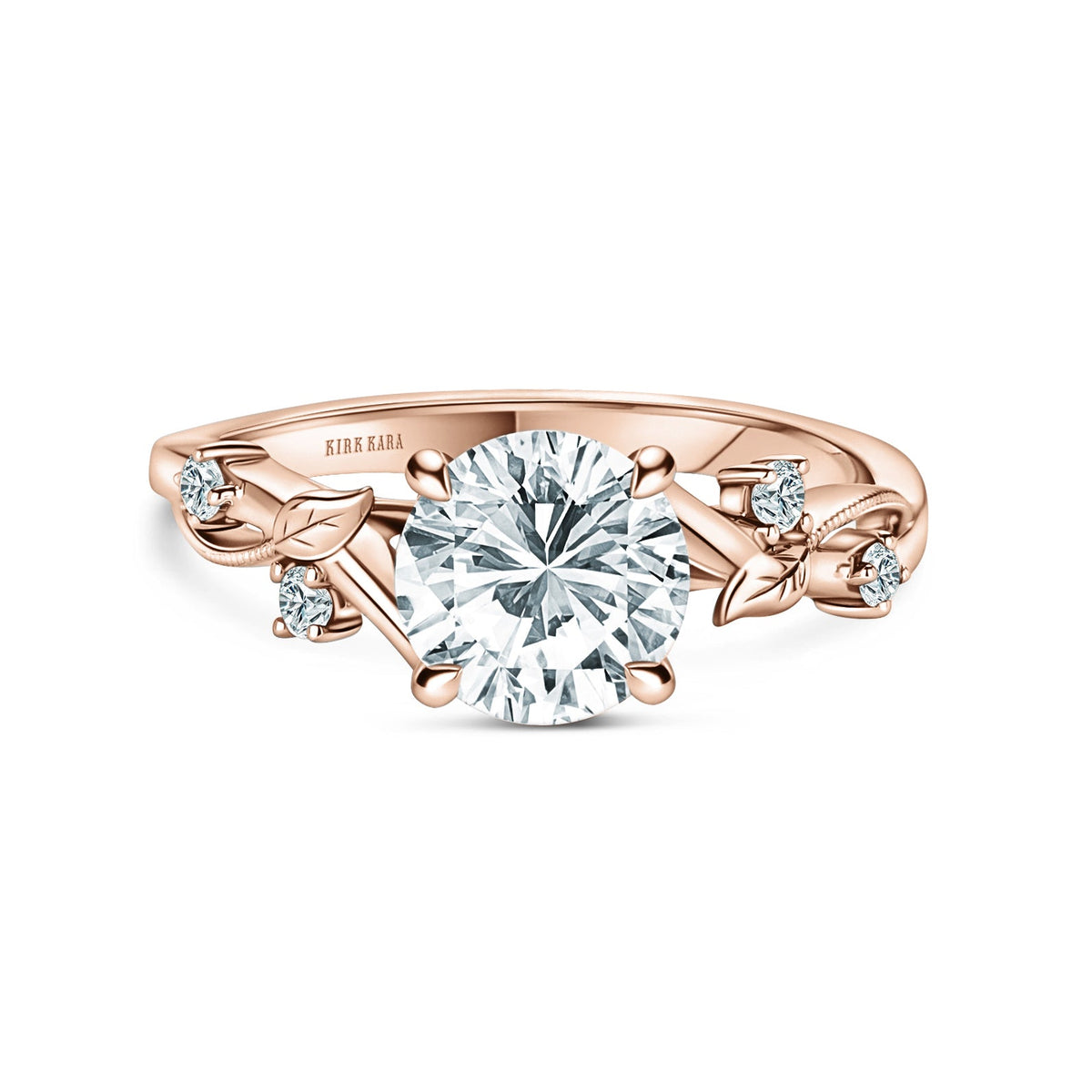Leaf Accent Diamond Cathedral Engagement Ring