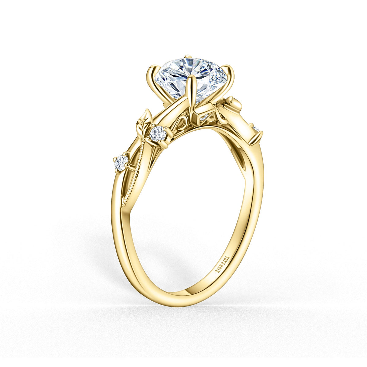 Leaf Accent Diamond Cathedral Engagement Ring