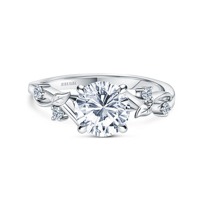 Leaf Accent Diamond Cathedral Engagement Ring