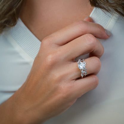 Leaf Accent Diamond Cathedral Engagement Ring