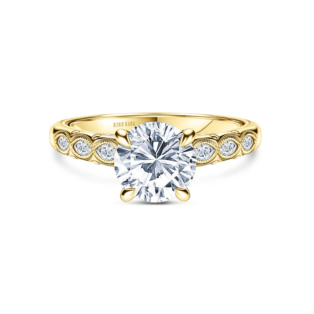 Floral Diamond Marquise Accent Engagement Ring