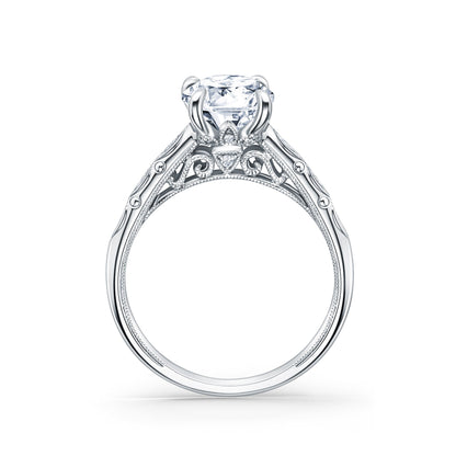 Floral Diamond Marquise Accent Engagement Ring