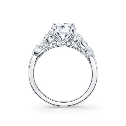 Floral Leaf Diamond Cathedral Engagement Ring