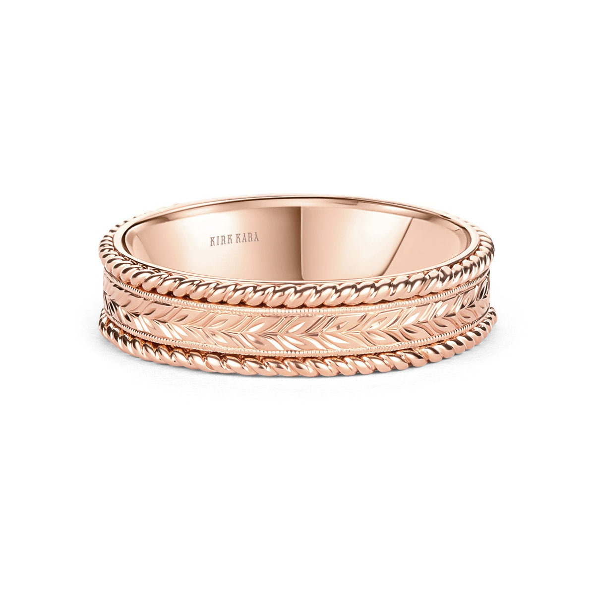Floral Engraved Rope Wedding Band, 5.50mm
