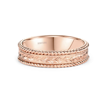Floral Engraved Rope Wedding Band, 5.50mm