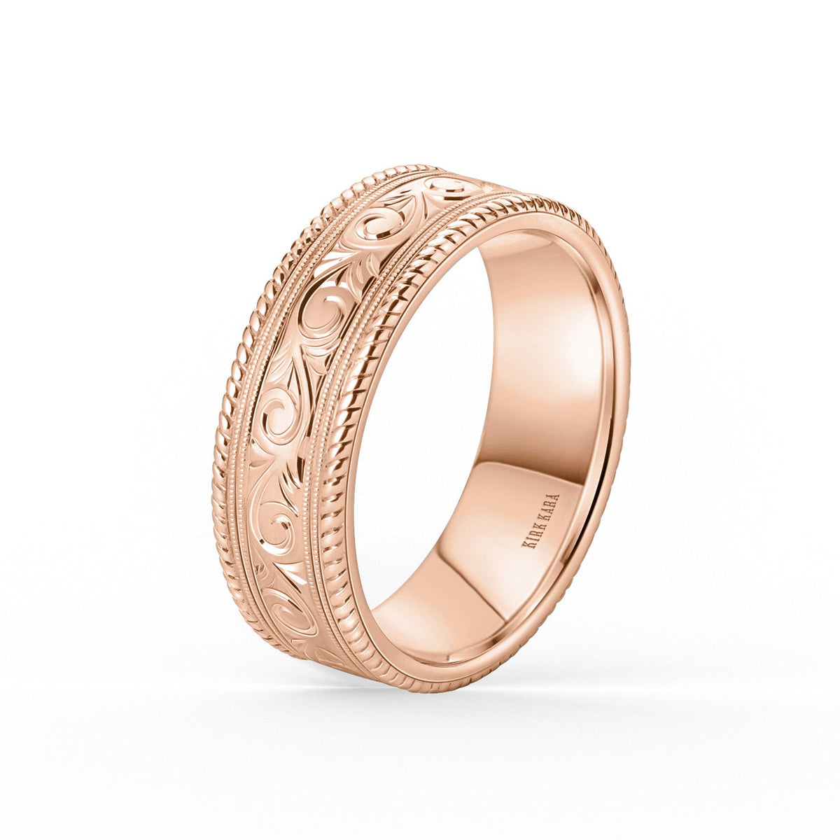 Scroll Engraved Rope Milgrain Wedding Band, 7.50mm