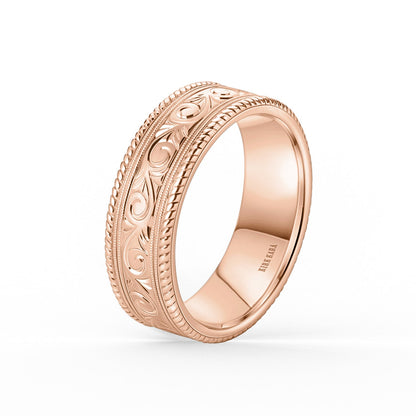 Scroll Engraved Rope Milgrain Wedding Band, 7.50mm