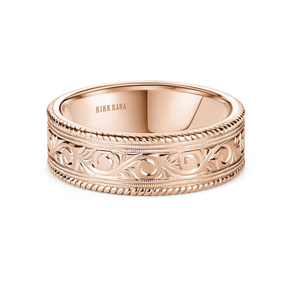 Scroll Engraved Rope Milgrain Wedding Band, 7.50mm