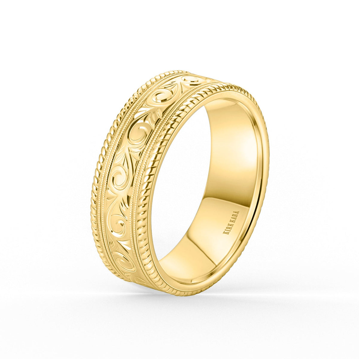 Scroll Engraved Rope Milgrain Wedding Band, 7.50mm
