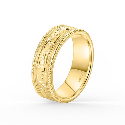 Scroll Engraved Rope Milgrain Wedding Band, 7.50mm