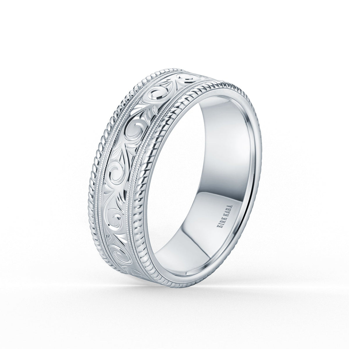 Scroll Engraved Rope Milgrain Wedding Band, 7.50mm