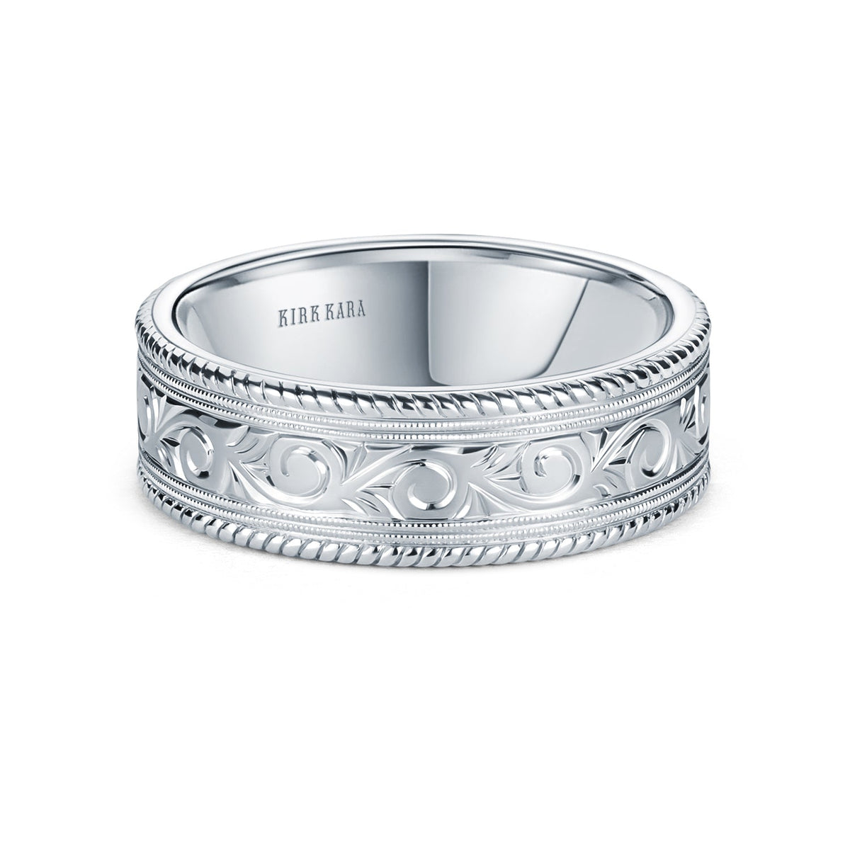 Scroll Engraved Rope Milgrain Wedding Band, 7.50mm