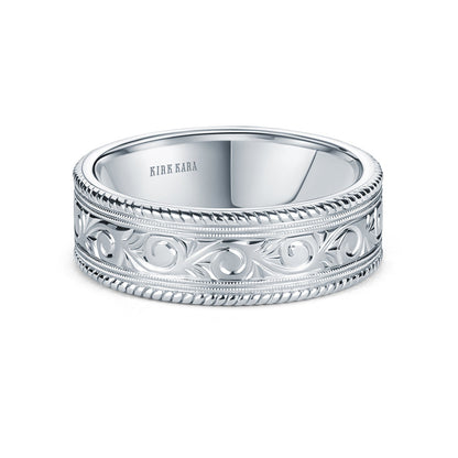 Scroll Engraved Rope Milgrain Wedding Band, 7.50mm